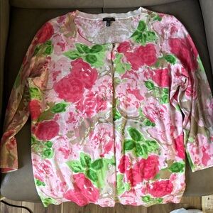 Talbot Rose Print 3/4 Sleeve Cardigan Sweater Cottagecore Prairie Women‎ PXL